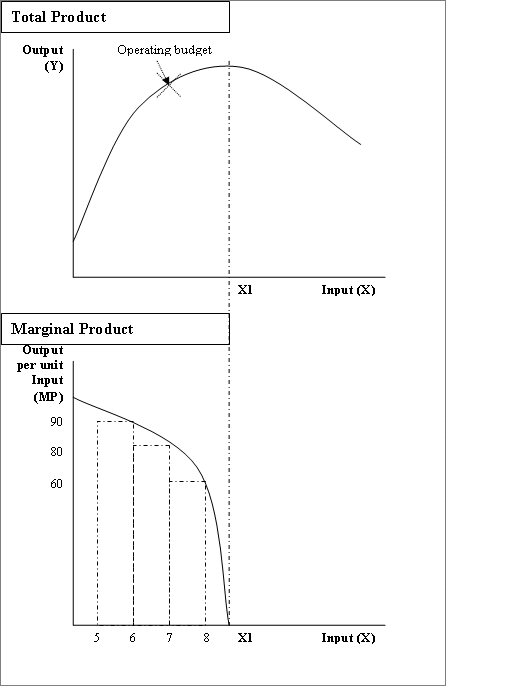 Graphs showing relation between total and marginal products.